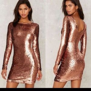 Motel Gabby Metallic Copper Sequin Dress